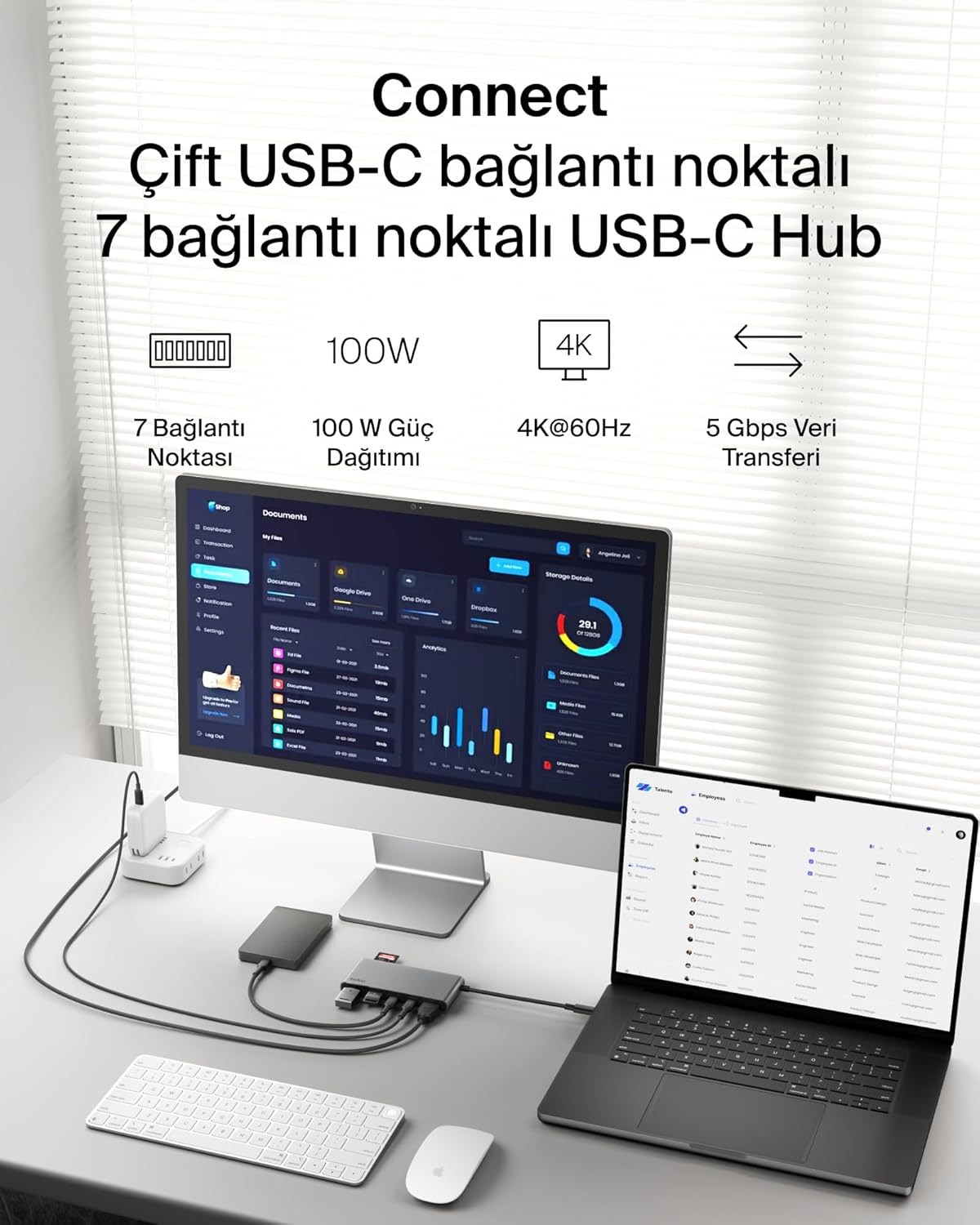 Belkin AVC023 7in1 100W USB-C Multiport Hub(2x USB-C , 2x USB-A , 1x HDMI 4K 60HZ , SD&Micro SD Card Reader) - Uzay Grisi