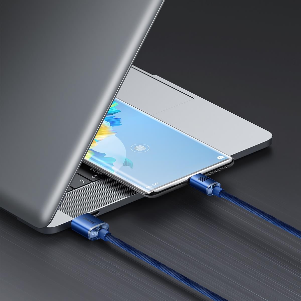 Baseus Crystal Shine 100W 5A USB - USB-C Hızlı Şarj Data Kablosu 1.2M, Mavi