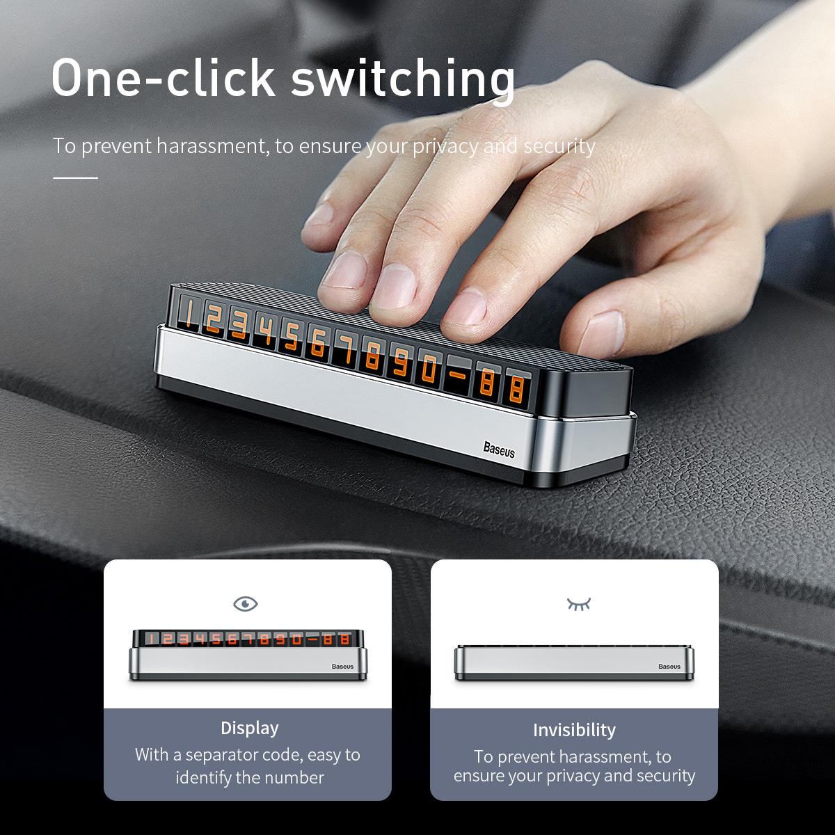 Baseus Moonlight Box Serisi Araç İçi Telefon Numarası Yazma Aparat Numaratör - Koyu Gri