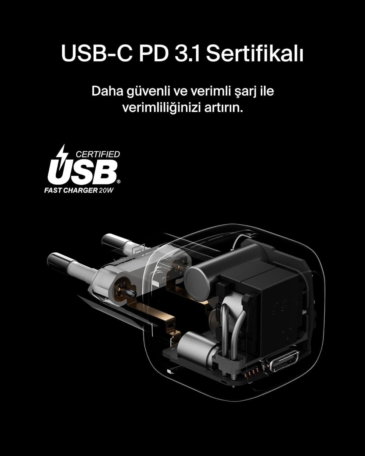 Belkin BoostCharge WCA009 20W PPS USB-C Şarj Cihazı, Beyaz