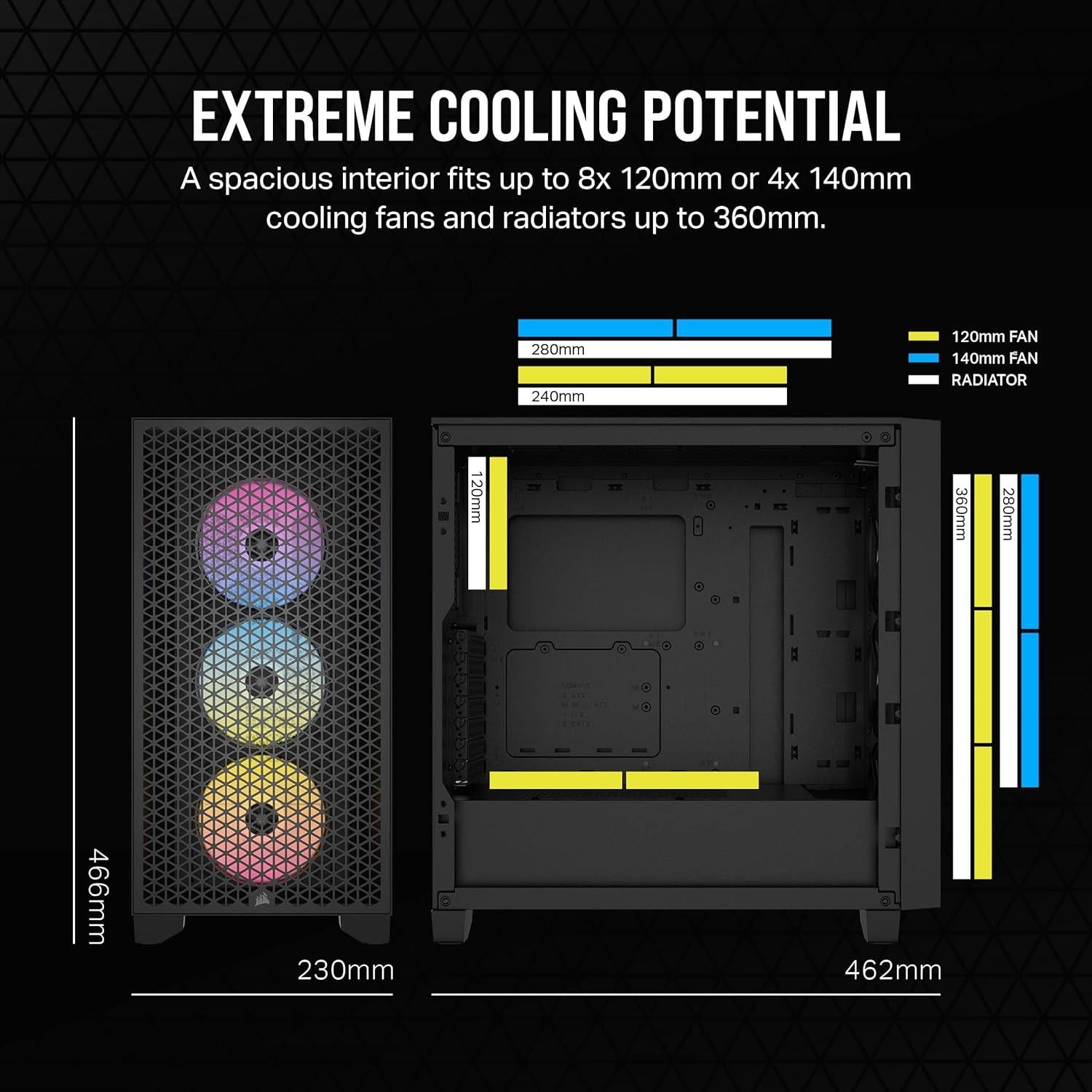 Corsair Icue 3000D 3x AR120 Rgb Airflow Temperli Cam Mid-Tower Gaming Kasa Siyah CC-9011255-WW