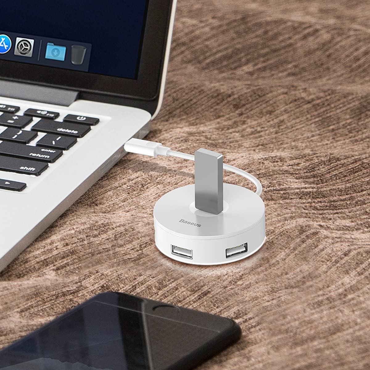 Baseus Round Box 3 in 1 Çok Fonksiyonlu Bilgisayar/Telefon Hub Adaptörü - Beyaz