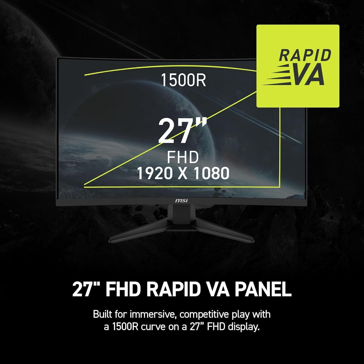 MSI 27 MAG 275CF X24 1920x1080 (FHD) 16:9 CURVE 1500R RAPID VA 240HZ 0.5MS (Min.) ADAPTIVE-SYNC GAMI