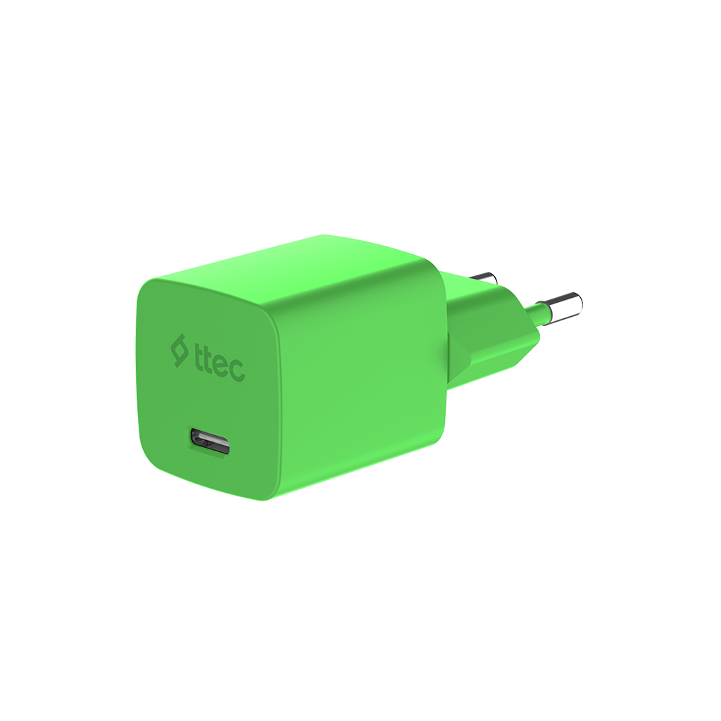 ttec SmartCharger GAN 45W AVS PD Seyahat Hızlı Şarj Aleti + USB-C - USB-C 3A Kablo Neon Neon Yeşil