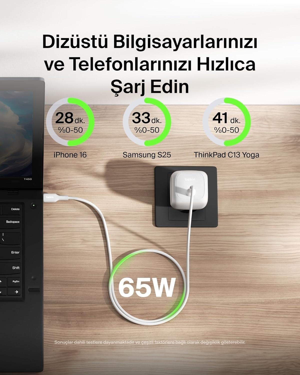 Belkin WCA011 65W C PPS PD Şarj Cihazı, Beyaz