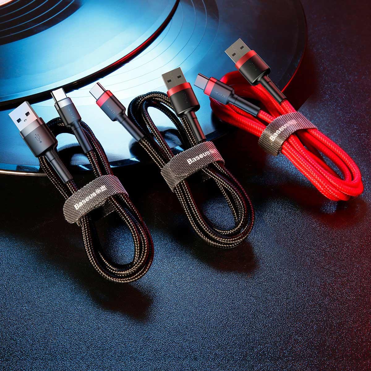 Baseus Cafule Şarj & Data Aktarım Kablosu, Gri - Siyah, 0.5m, 3 A, USB Kablo,USB A & USB-C CATKLF-A1