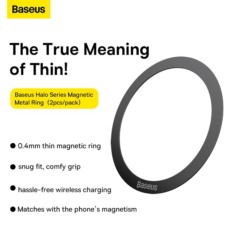 Baseus Manyetik Kablosuz Şarj Aleti Manyetik Metal Halka Çıkartma 2 Parça, MagSafe Çıkartma Halkası, Siyah