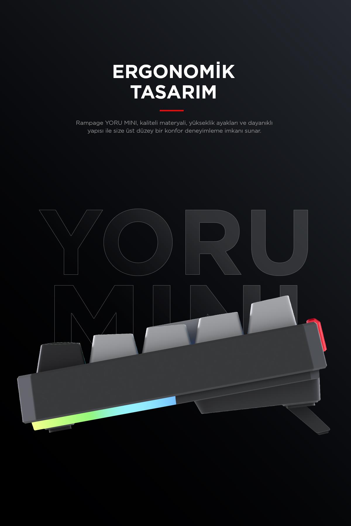 Rampage YORU Mini Siyah/Gri Type-C Bağlantılı OUTEMU Red Swich Q Mekanik Gaming Oyuncu Klavye RGB