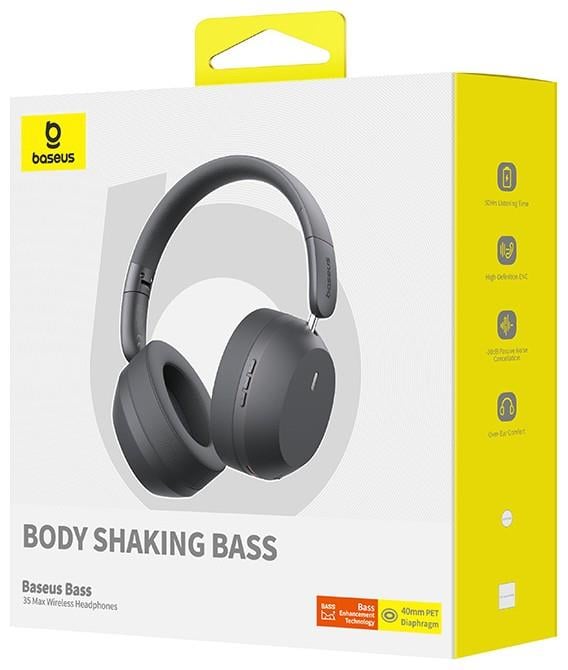 Baseus Bass 35 Max ENC Kablosuz Kulak Üstü Kulaklık, Koyu Gri