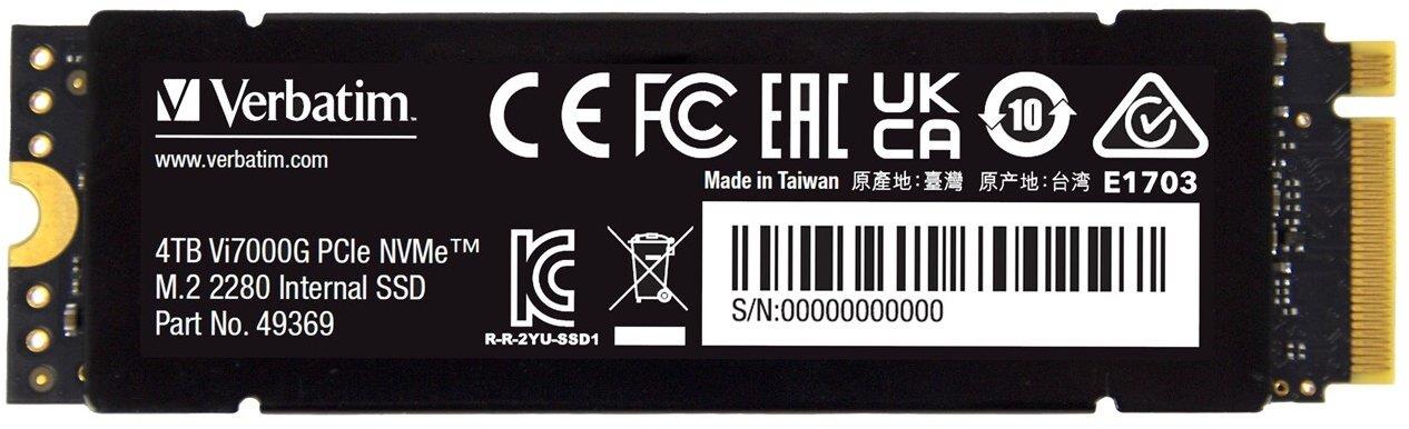 Verbatim 49369 Vi7000G 4TB M2 NVMe PCIe Gen4 Soğutuculu Gaming SSD, PS5 Uyumlu - 7400MB/6500MB 