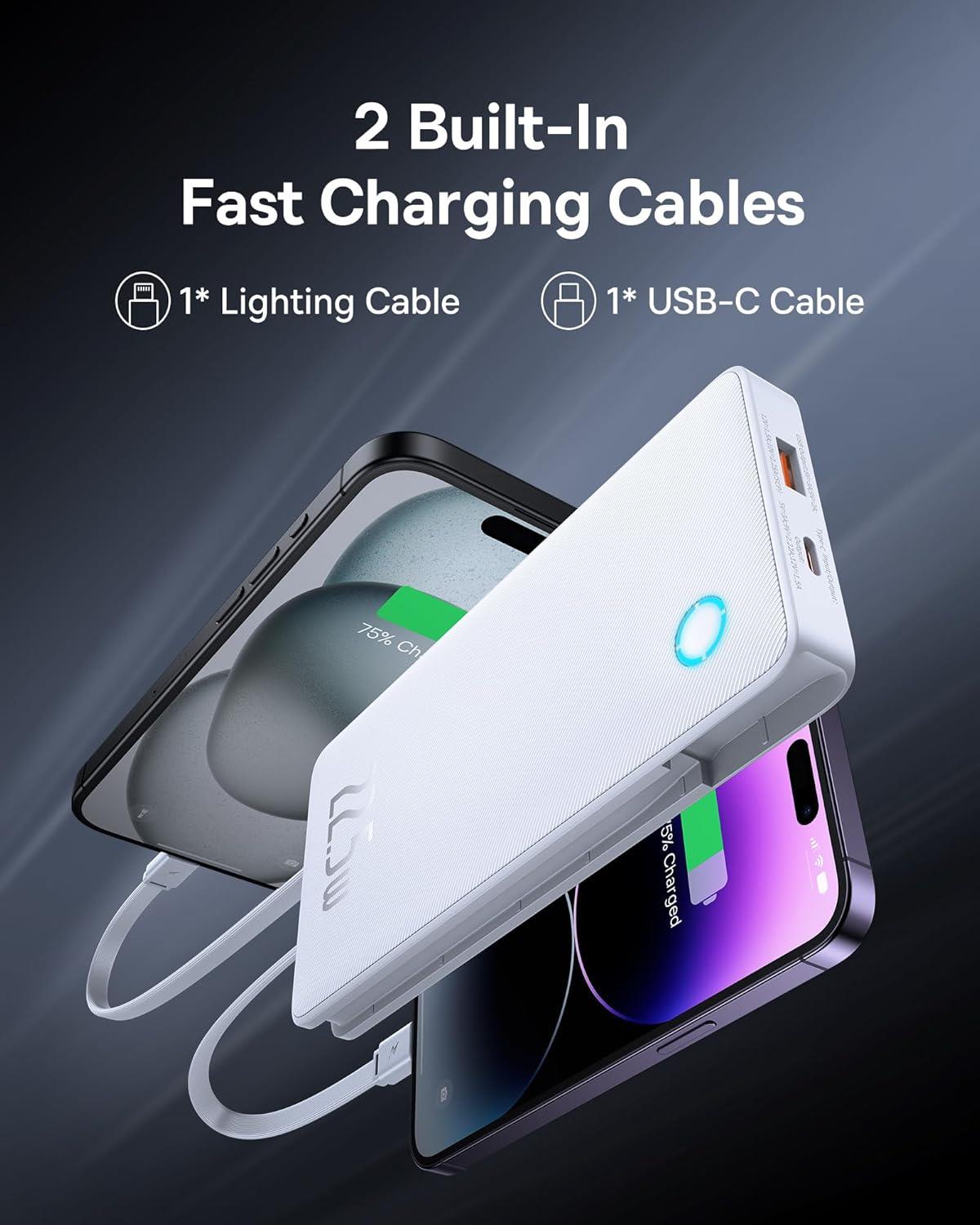 Baseus Airpow Lite Power Bank 10000mAh 22.5W Dual-Cable, Moon White