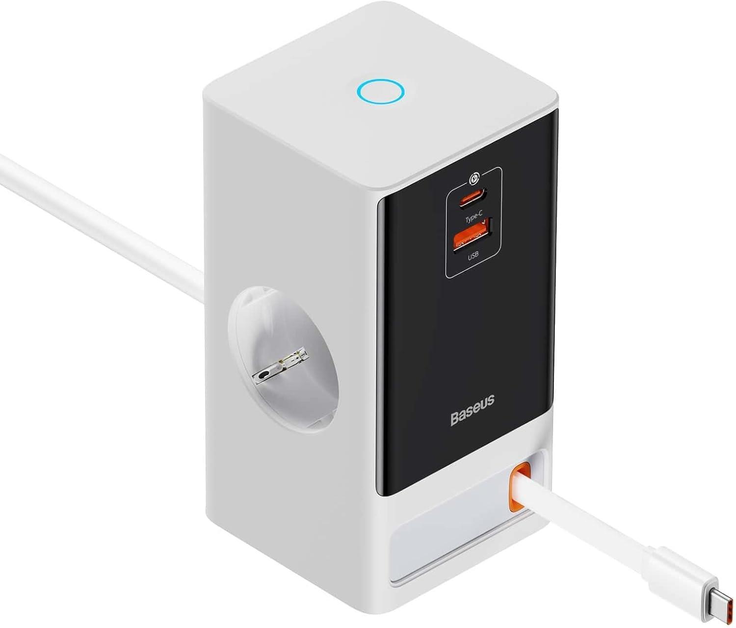Baseus Power Combo Dijital PowerStrip 2AC+1U+1C+Retractable-C 65W Smart Versiyon Şarj Cihaz Seti
