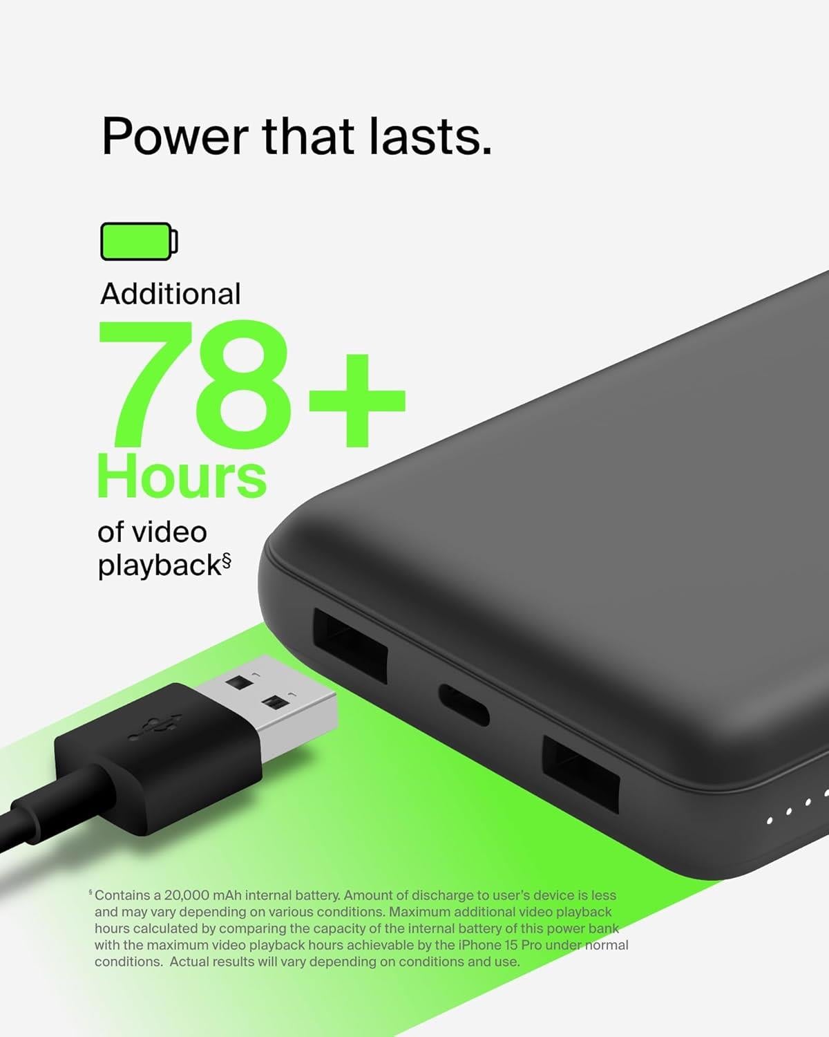 Belkin 20000 Powerbank 15W USB A-C Siyah