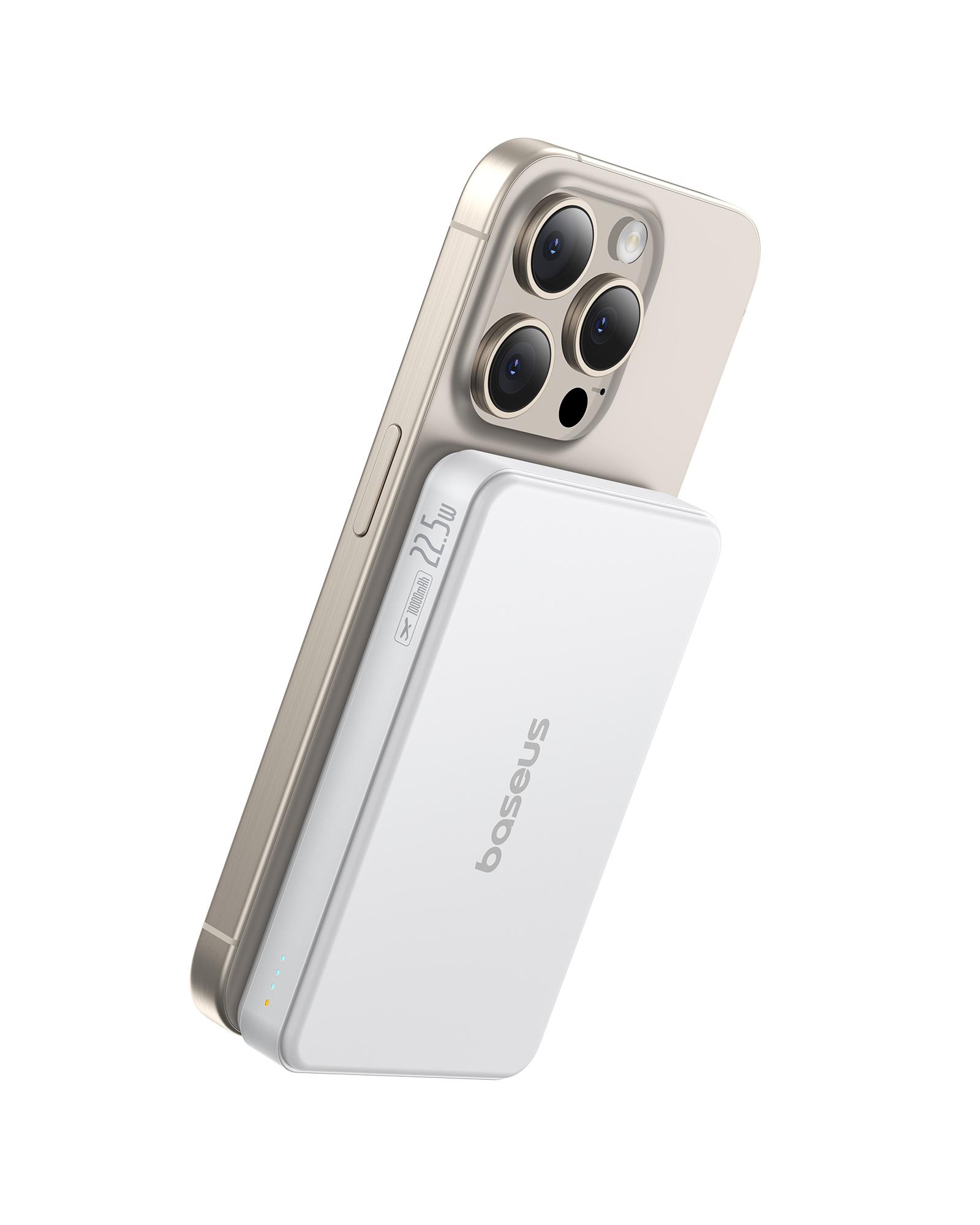 Baseus Airpow II Qi2 10000mAh MagSafe Powerbank 15W Kablosuz + 22,5W USB-A + 20W PD USB-C, Beyaz