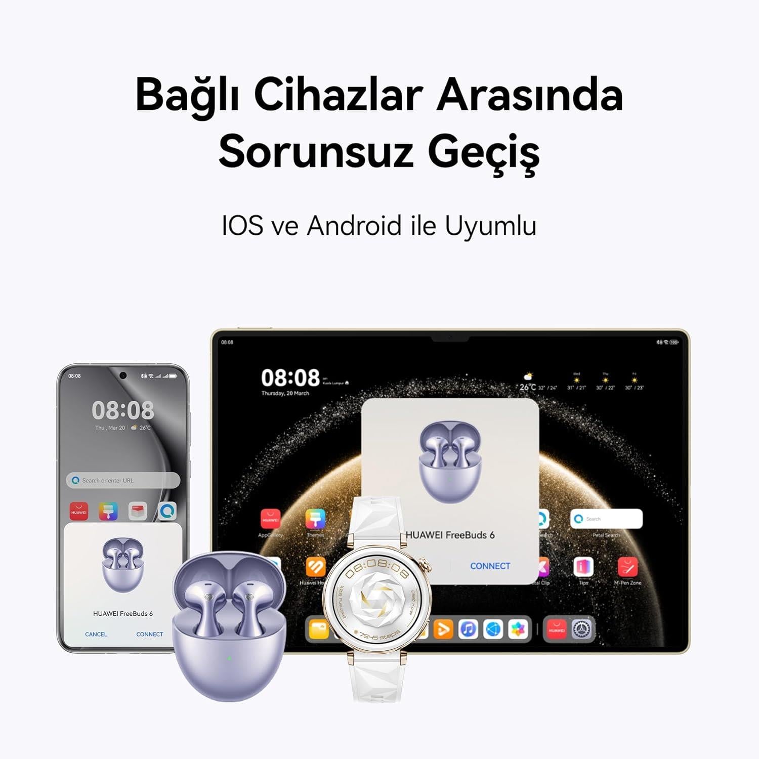Huawei FreeBuds 6 Bluetooth Kulaklık, Mor