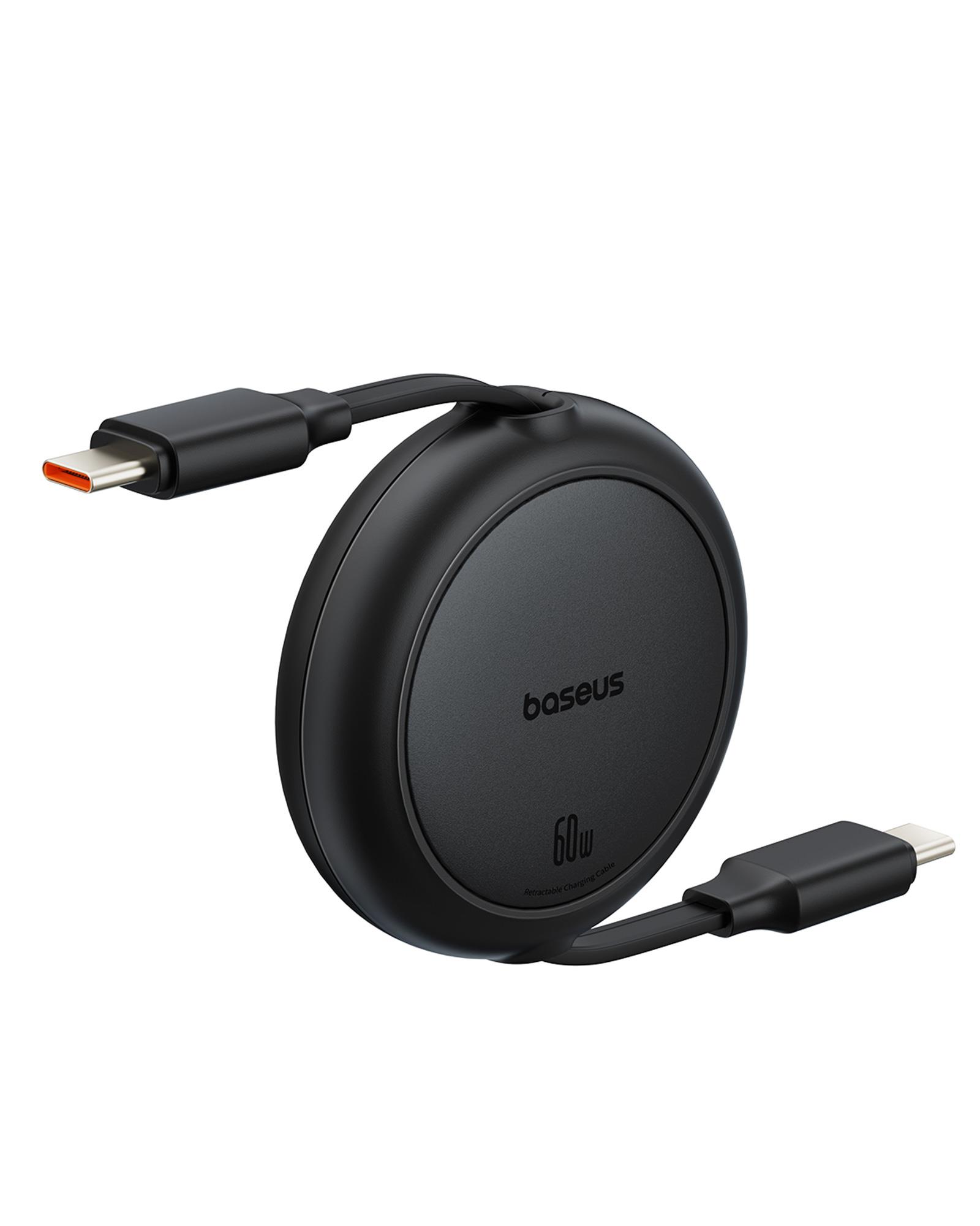 Baseus Free2Pull Mini Makaralı USB-C 60W Hızlı Şarj ve Data Kablosu, Siyah