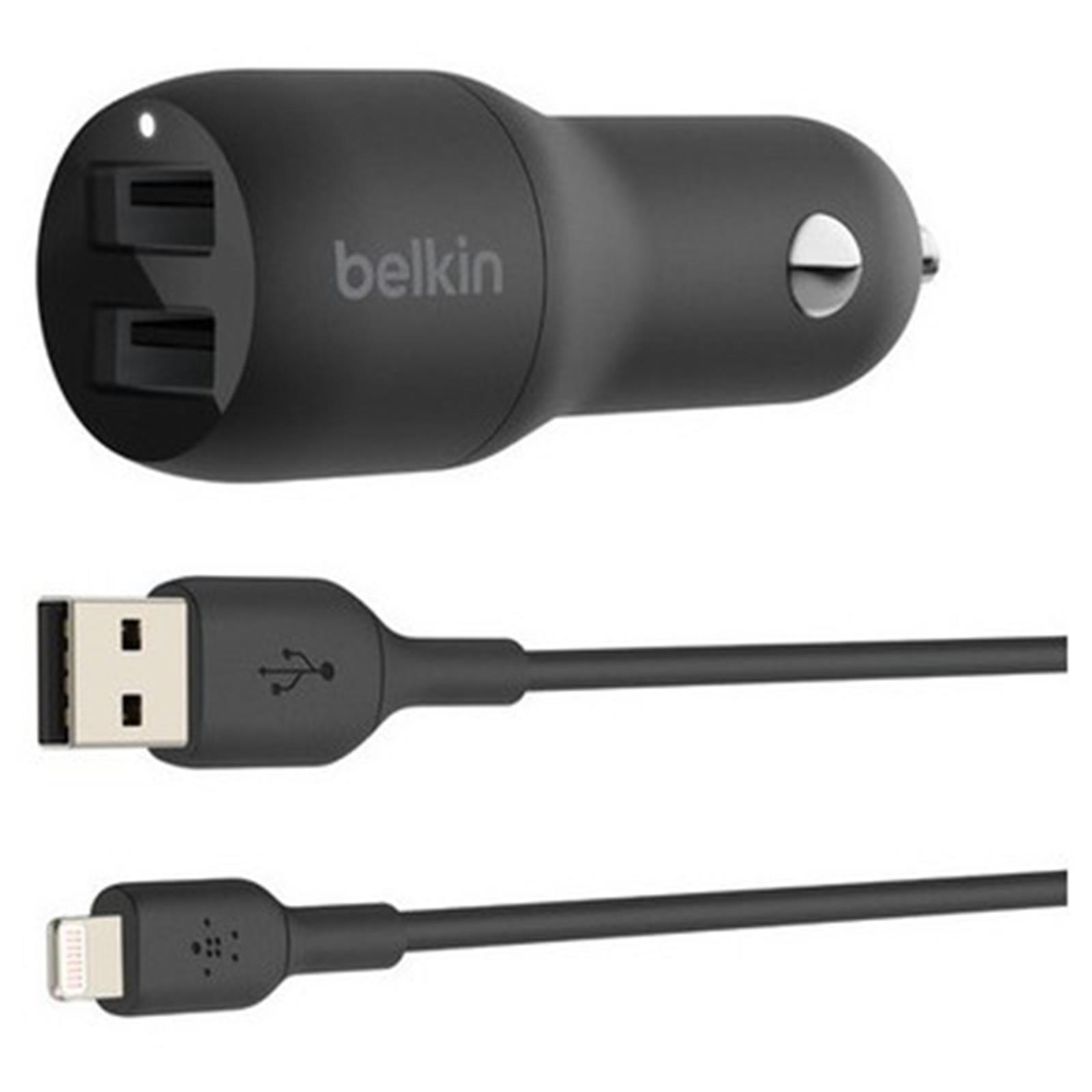 Belkin 24w Hızlı Araç Şarj Cihazı 2 Port Usb Siyah + Apple Lightning Kablo