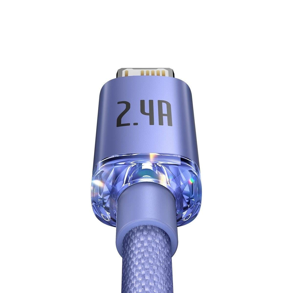 Baseus Crystal Shine 2.4A 1.2 M Lightning Şarj Kablosu Mor