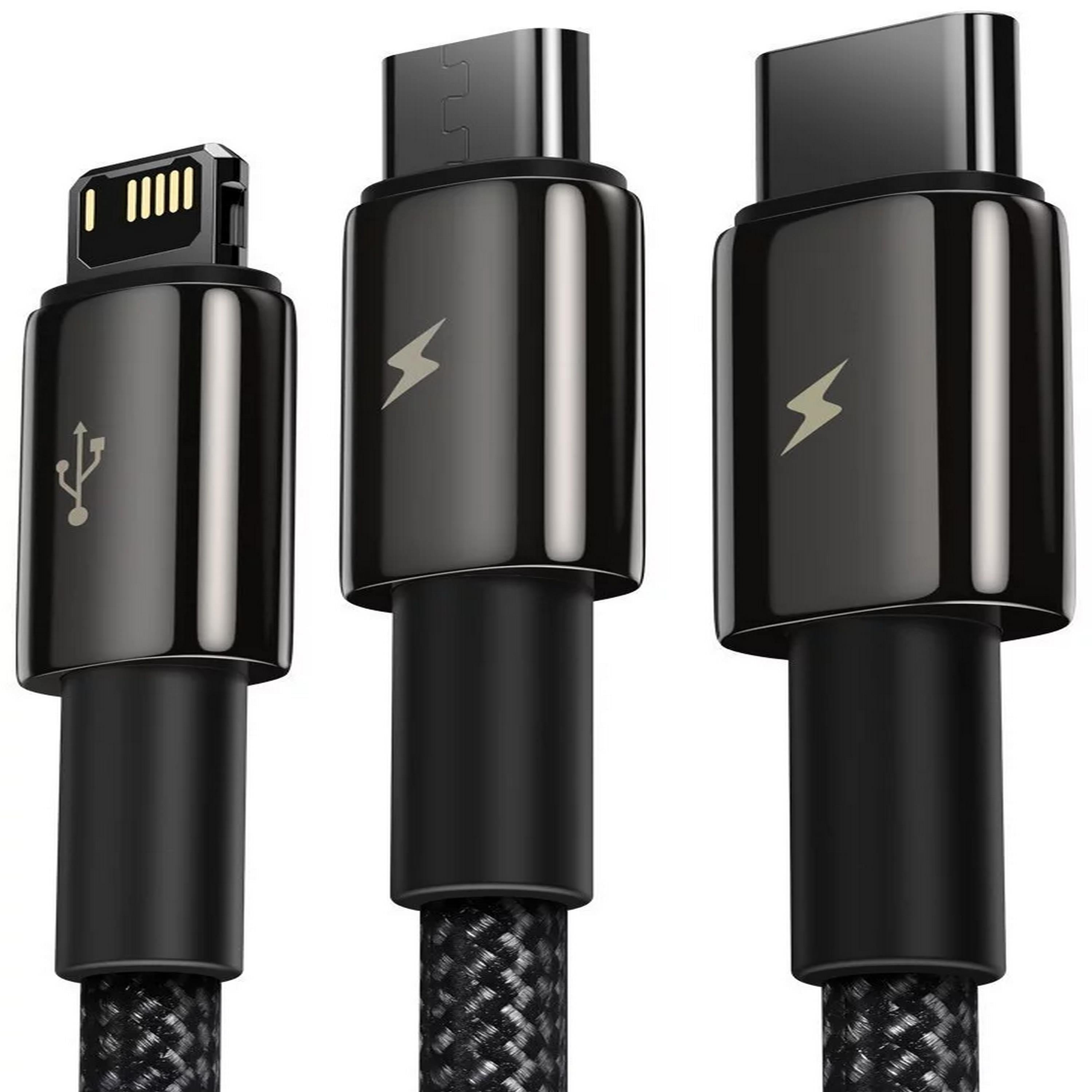 Baseus Tungsten Gold 3'ü 1 arada Hızlı Şarj Data Kablosu USB to M+L+C 3.5A 1.5m Siyah