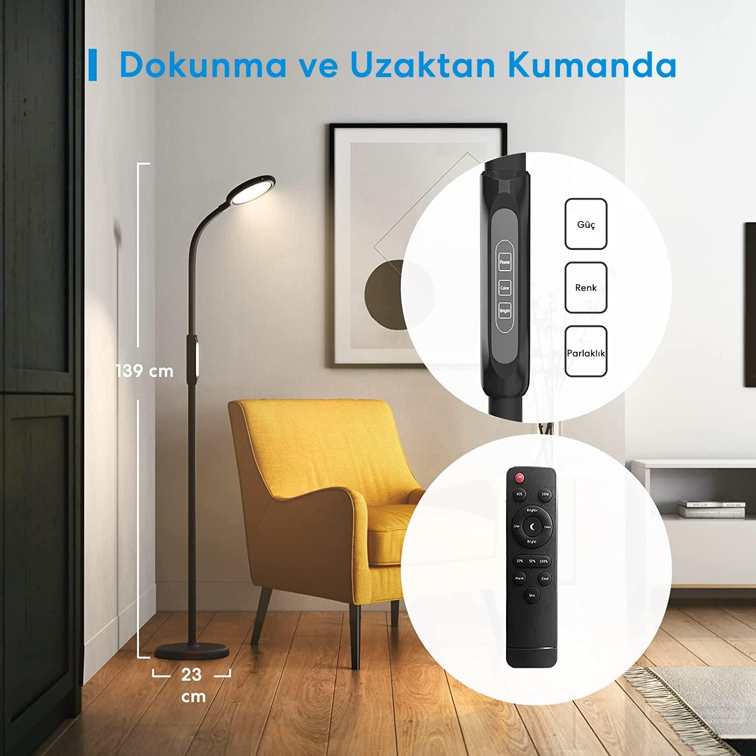 Meross Wi-Fi Uzaktan Kontrollü Akıllı Masa Lambası ve Ayarlanabilir Ayaklı Köşe Lambası (Apple Home - Amazon Alexa - Google Home Destekli)