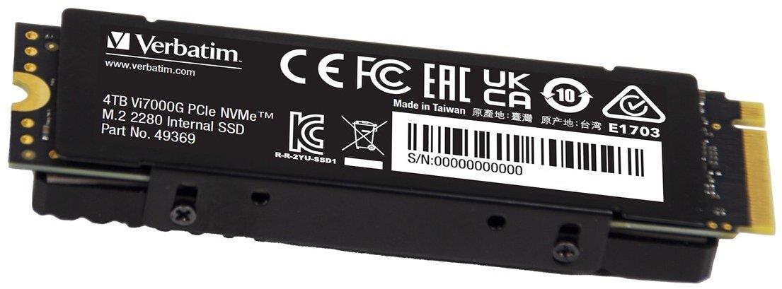 Verbatim 49369 Vi7000G 4TB M2 NVMe PCIe Gen4 Soğutuculu Gaming SSD, PS5 Uyumlu - 7400MB/6500MB 