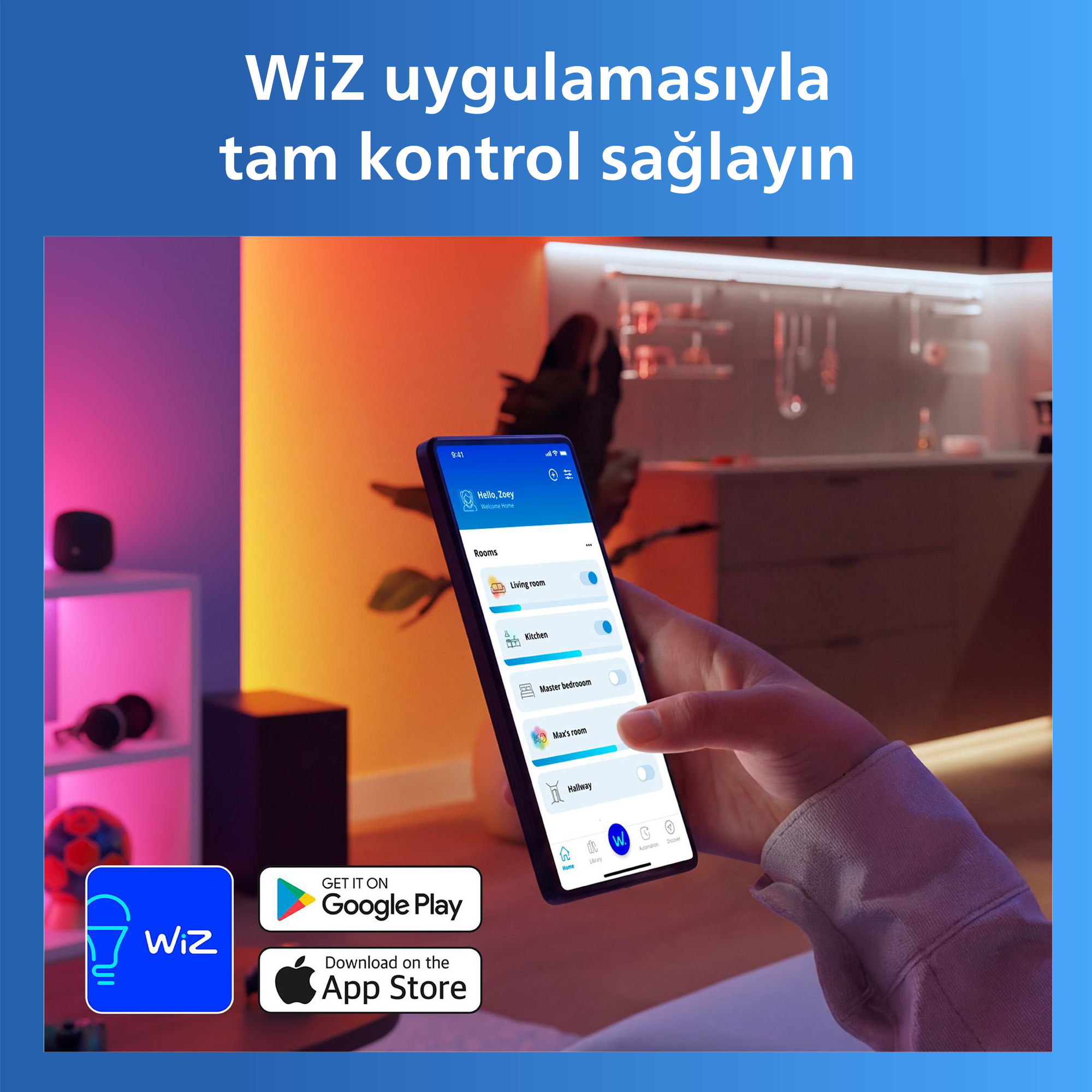 Philips Smart Lighting RGB LED Şerit 5 m (Type-C) Google Home, Alexa, HomeKit ve Matter uyumlu