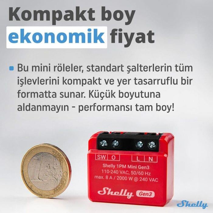 Shelly 1PM Mini Gen3 Enerji Ölçer Röle