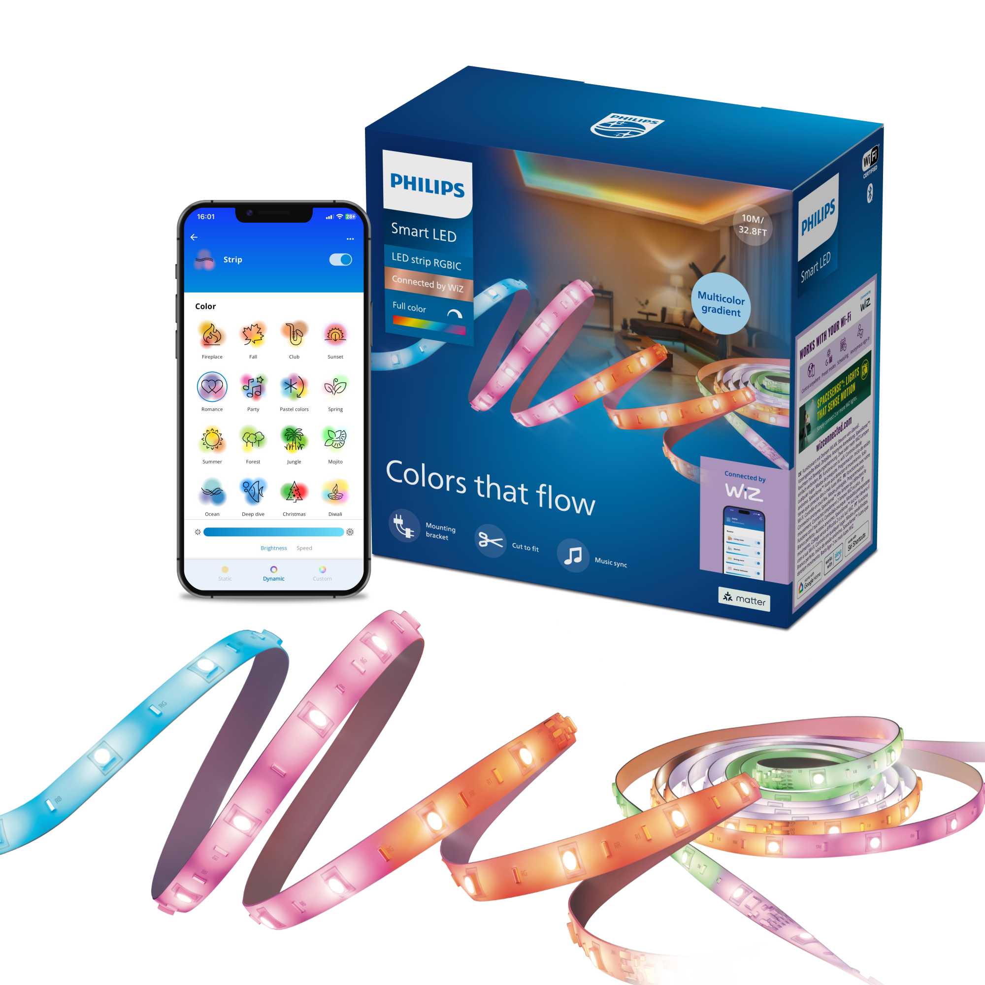 Philips Smart Lighting RGBIC LED Şerit 10 m (Type-C) - Google Home, Alexa, HomeKit ve Matter uyumlu