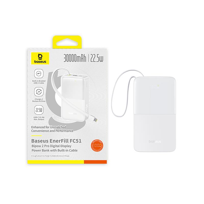 Baseus EnerFill FC51 Bipow 2 Pro Powerbank 30.000 mAh 22.5W - Beyaz