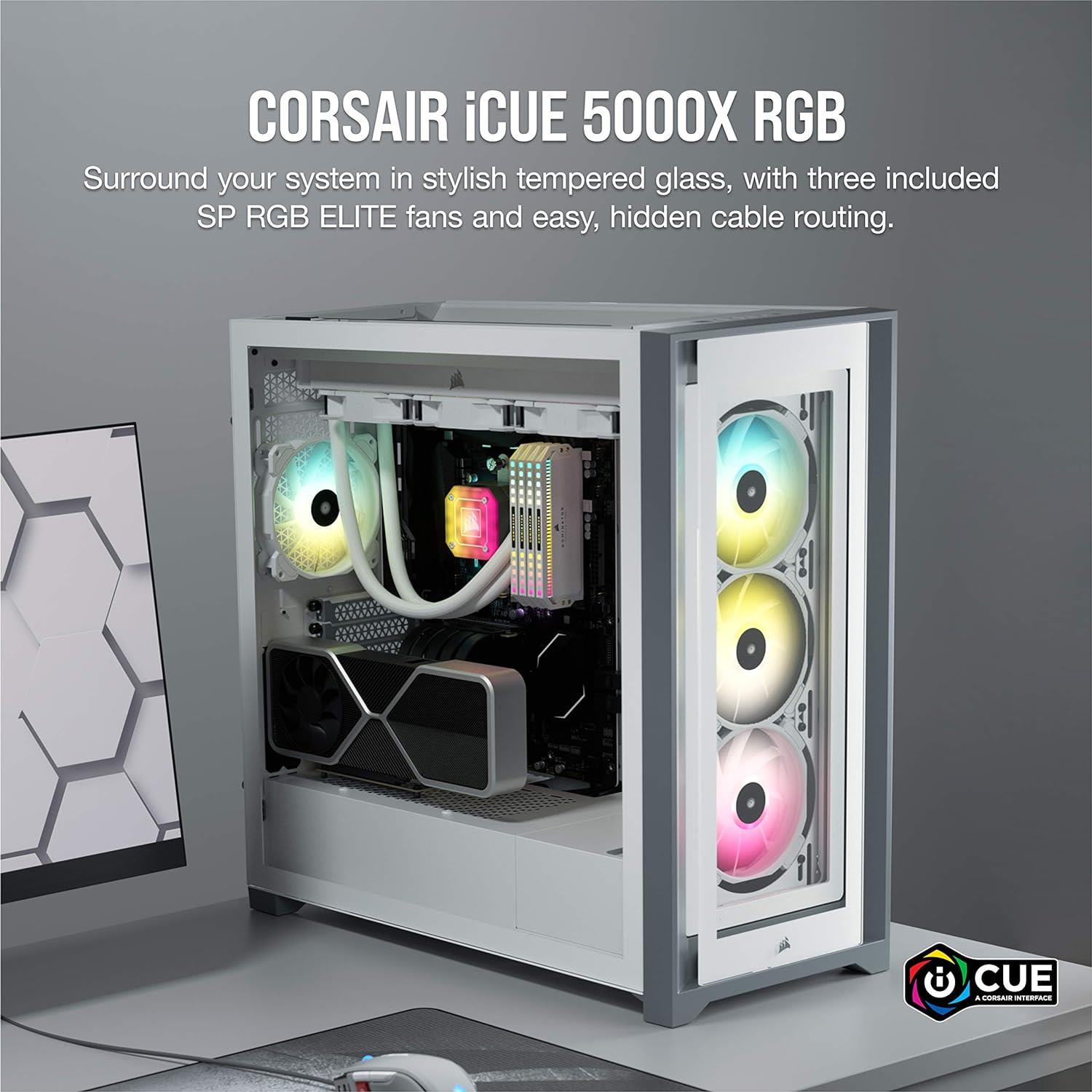 Corsair iCUE 5000X RGB Temperli Cam Mid Tower Smart Kasa, Beyaz (CC-9011213-WW)
