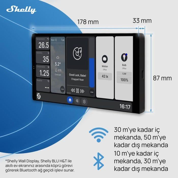 Shelly Wall Display X2 (Siyah) + BLU H&T (Siyah) Merkezi Kontrol Panel Seti