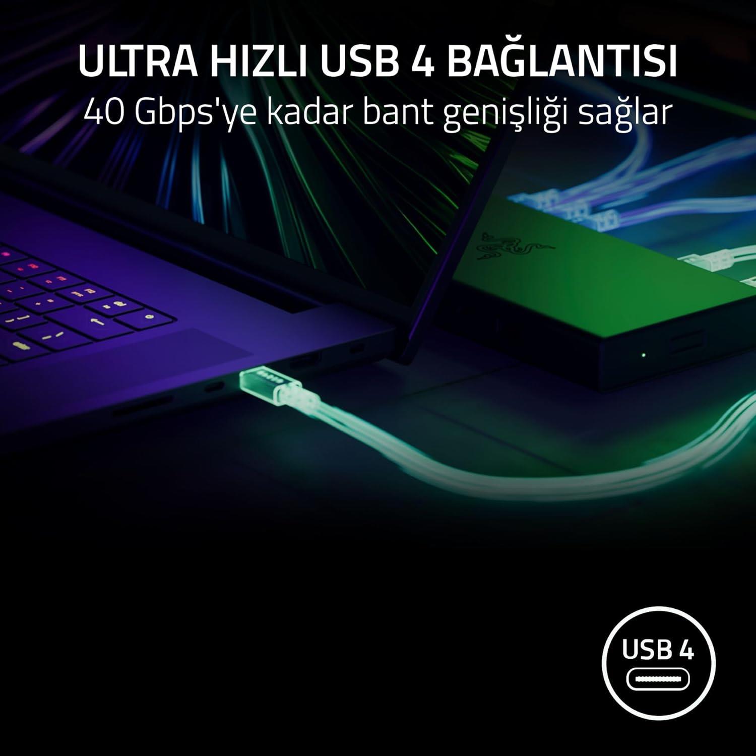 Razer USB 4 Dock - Oyun ve Üretkenlik için 14 Bağlantı Noktalı Yüksek Hızlı Dock - Çift Ekran Desteği, Cihaz Şarjı (3x USB-C, 5x USB-A, HDMI, DisplayPort, Gigabit Ethernet) Mercury