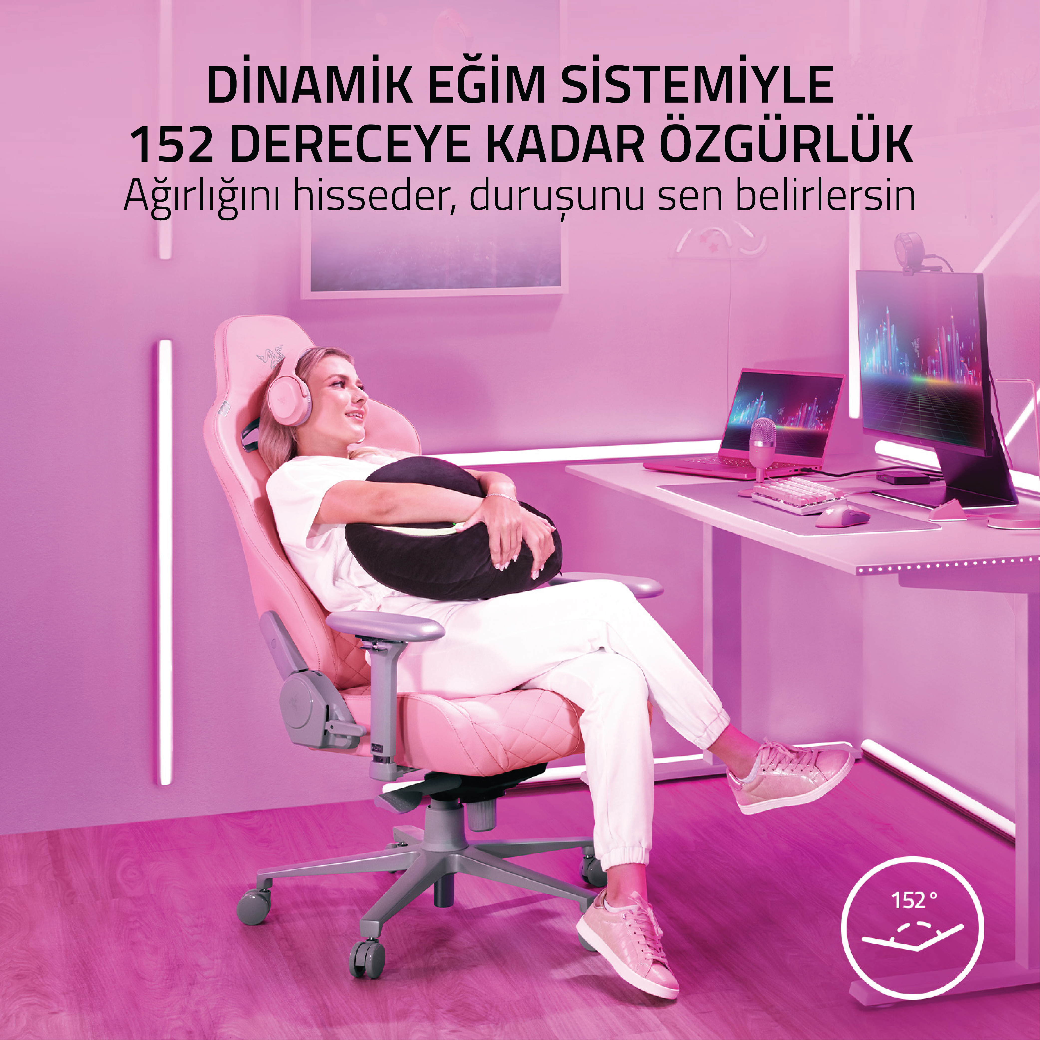 Razer Enki Oyuncu Koltuğu Pembe RZ38-03720200-R3G1