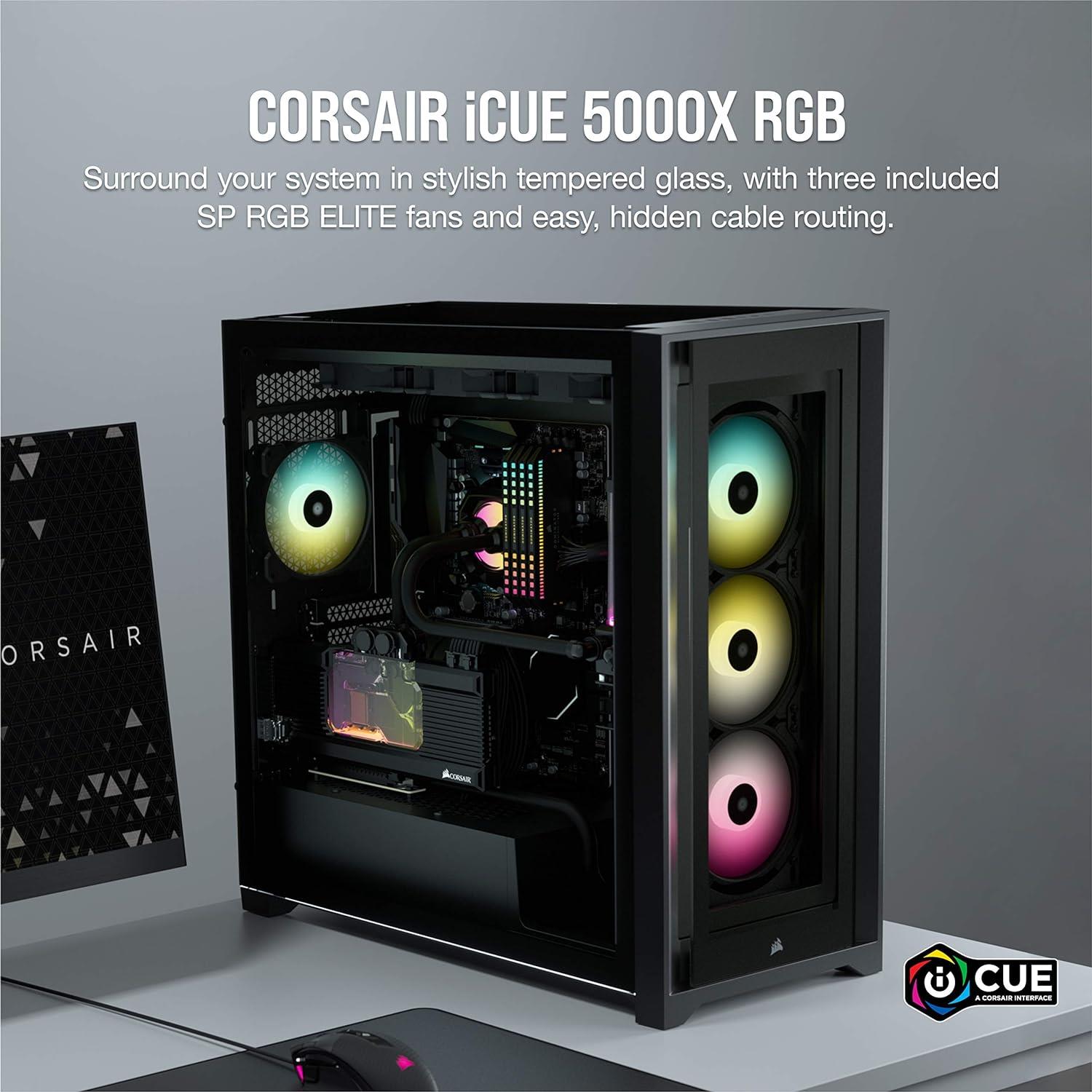 Corsair Icue 5000X Tamperli Cam Yan Panel Mid Tower Bilgısayar Kasası Siyah CC-9011212-WW