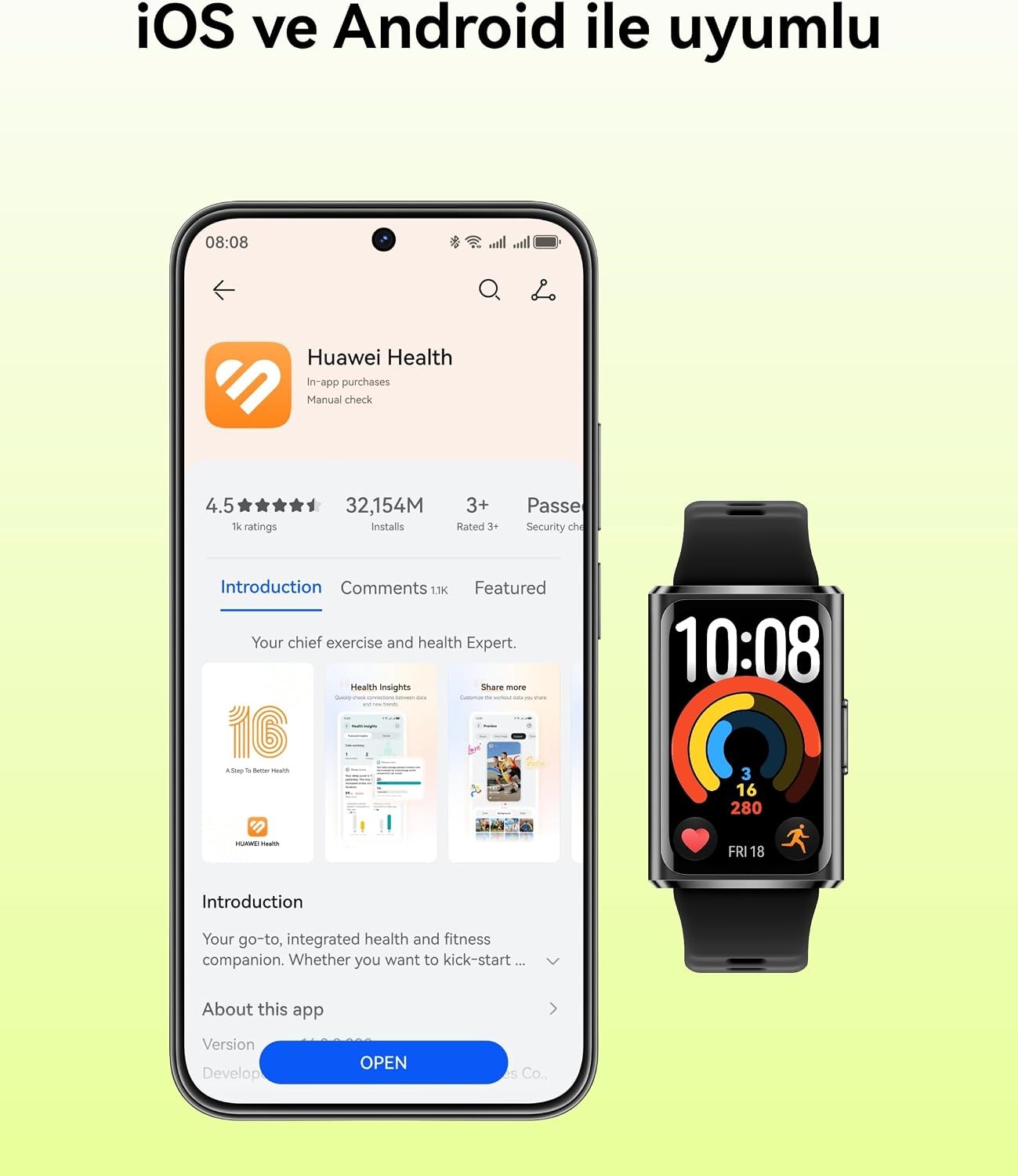 Huawei Band 11 Pro Akıllı Saat,Yeşil