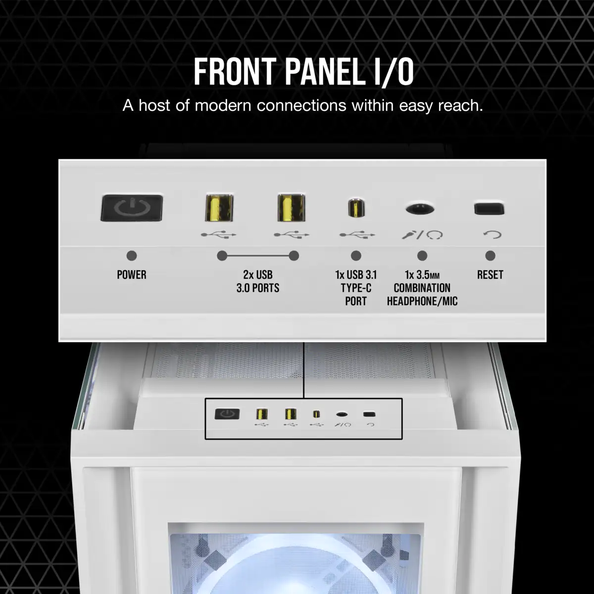 CORSAIR CC-9011233-WW iCUE 5000X RGB QL EDITION 4x120mm FAN DAHILI RGB KONTROLCU FULL TOWER SMART BILGISAYAR KASASI BEYAZ