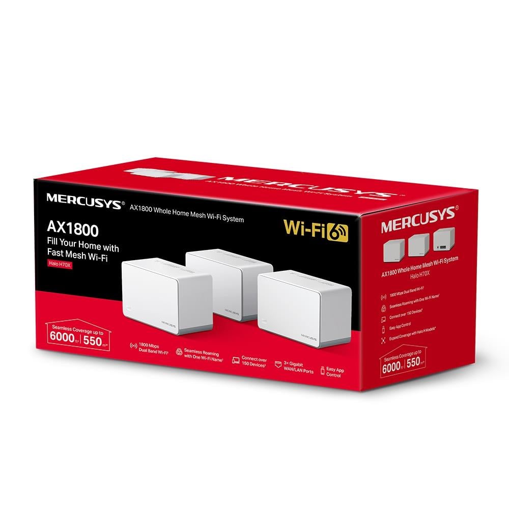 MERCUSYS Halo H70X(3-pack )AX1800 Whole Home MeshW