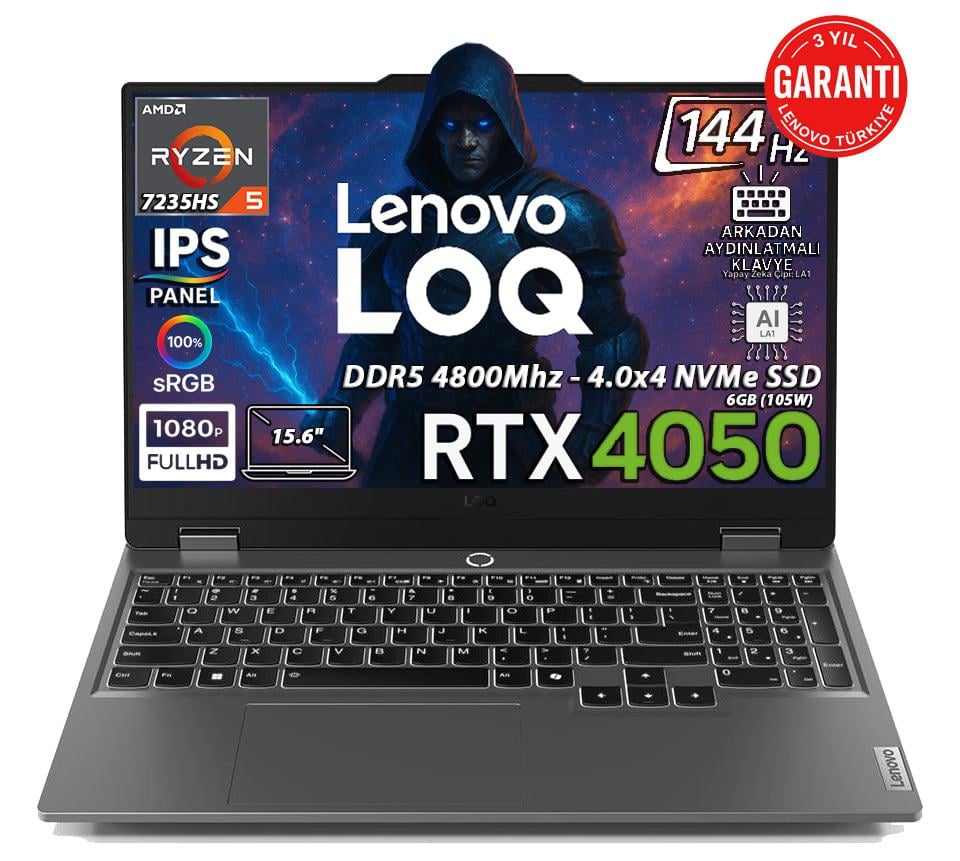Lenovo LOQ 15ARP9 AMD Ryzen 5 7235HS 16GB 512GB SSD GeForce RTX 4050 6GB (105W) 15.6
