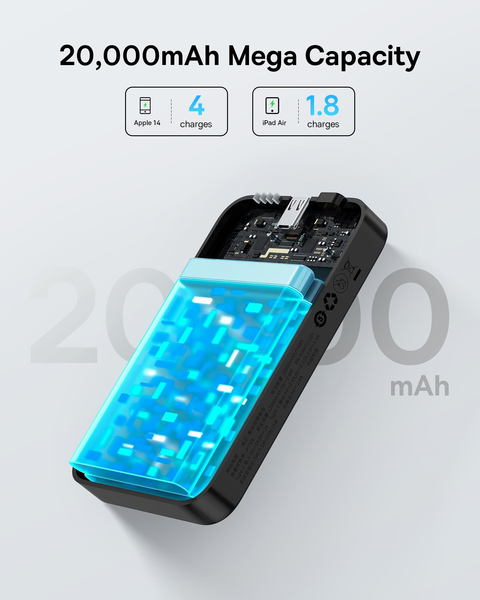 Baseus EnerFill FM41 Mini Manyetik Powerbank 20.000 mAh 20W - Siyah (C'den C'ye 20V/3A 30cm siyah kablolu)