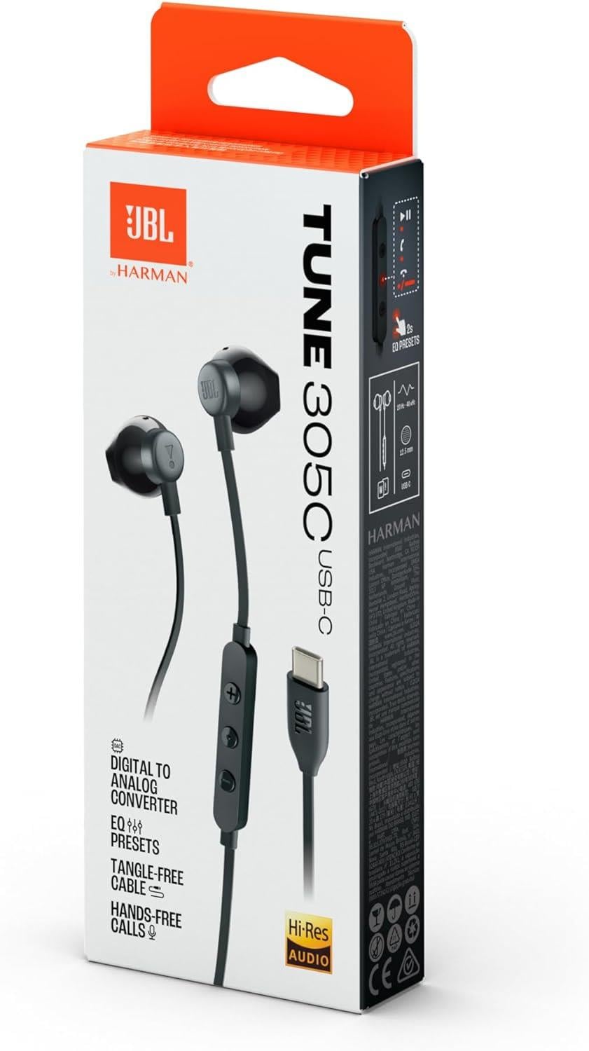 JBL Tune 305C USB-C Kulakiçi Kablolu Kulaklık, Siyah
