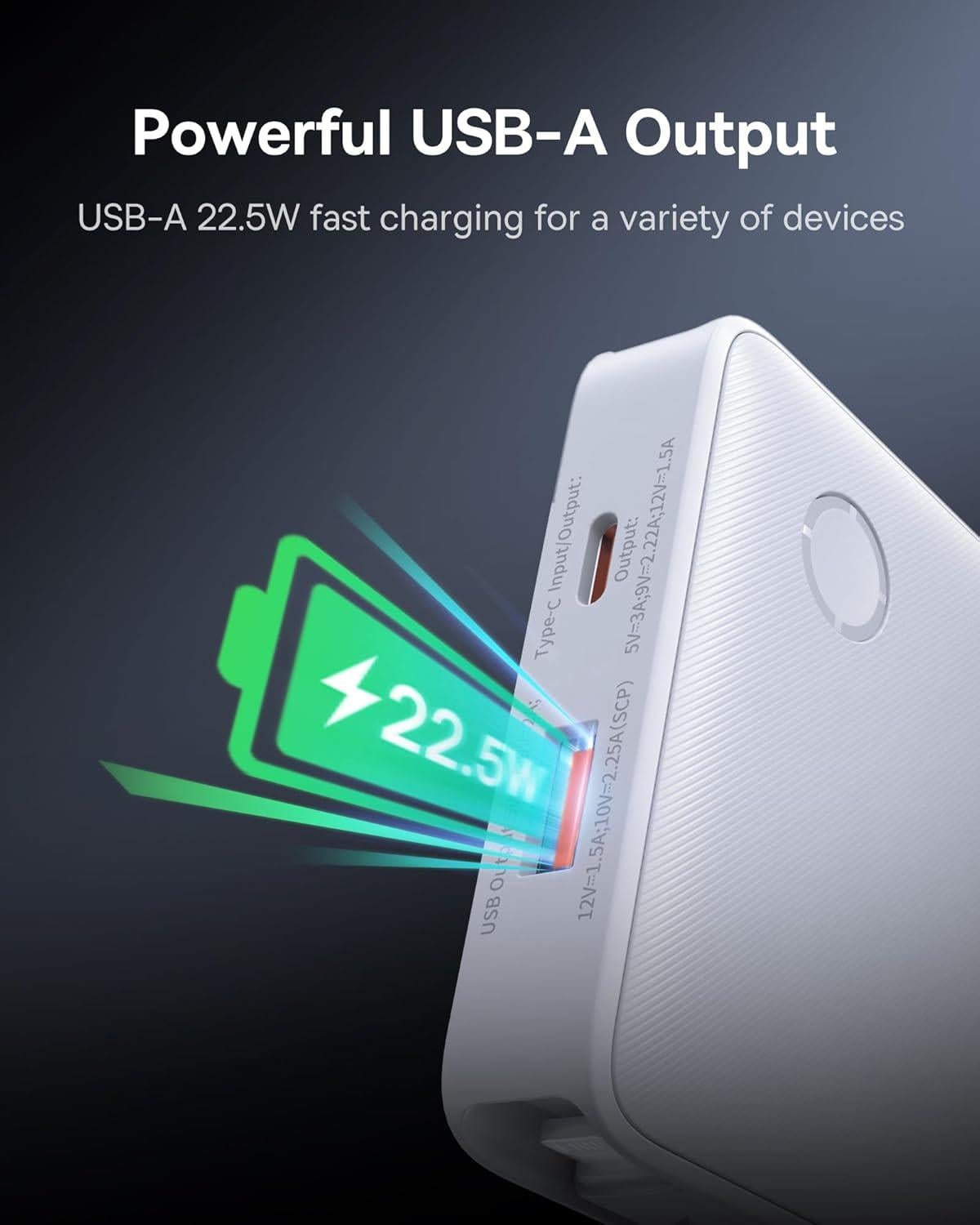 Baseus Airpow Lite Power Bank 10000mAh 22.5W Dual-Cable, Moon White
