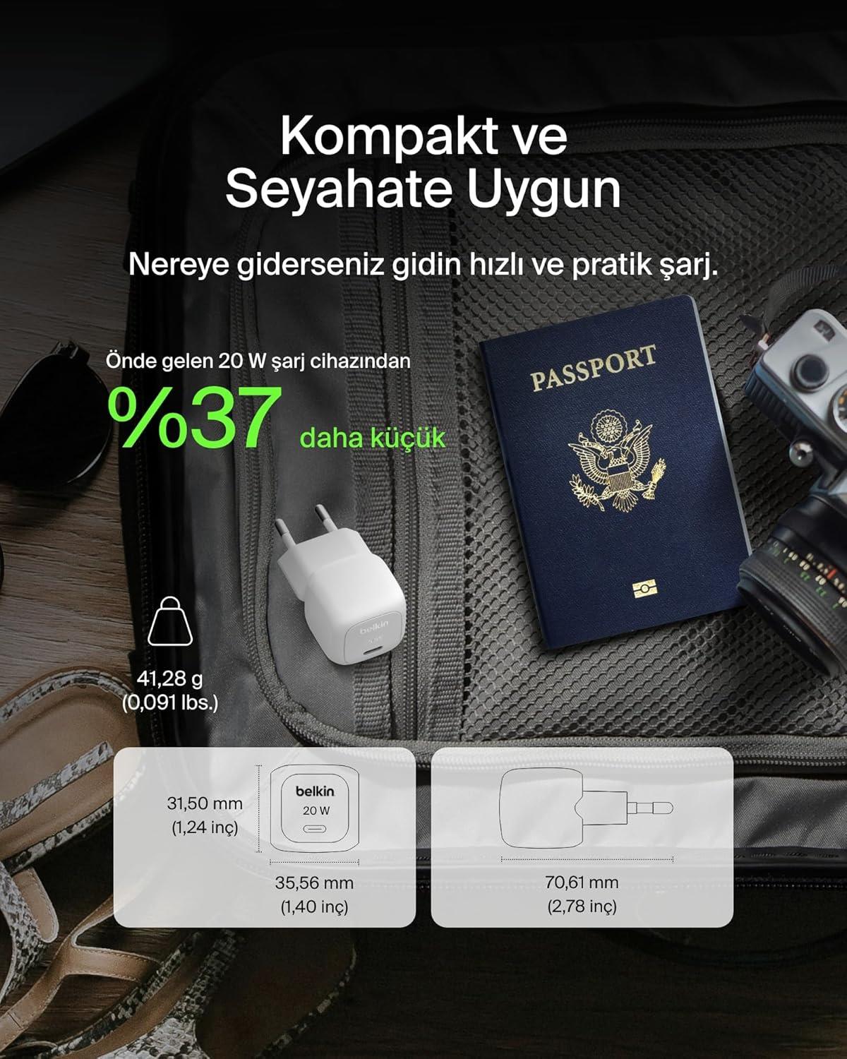 Belkin BoostCharge WCA009 20W PPS USB-C Şarj Cihazı, Beyaz