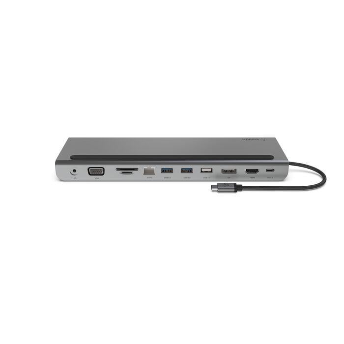 Belkin USB-C Hub, 11'i 1 arada Çoklu Bağlantı Noktalı Adaptör Yuvası, 4K HDMI, DisplayPort, VGA, USB-C ve 100W, Bağlı Cihazdan Şarj Etmek İçin, 3x USB A, Gigabit Ethernet, SD, MicroSD, 3,5 mm Jak