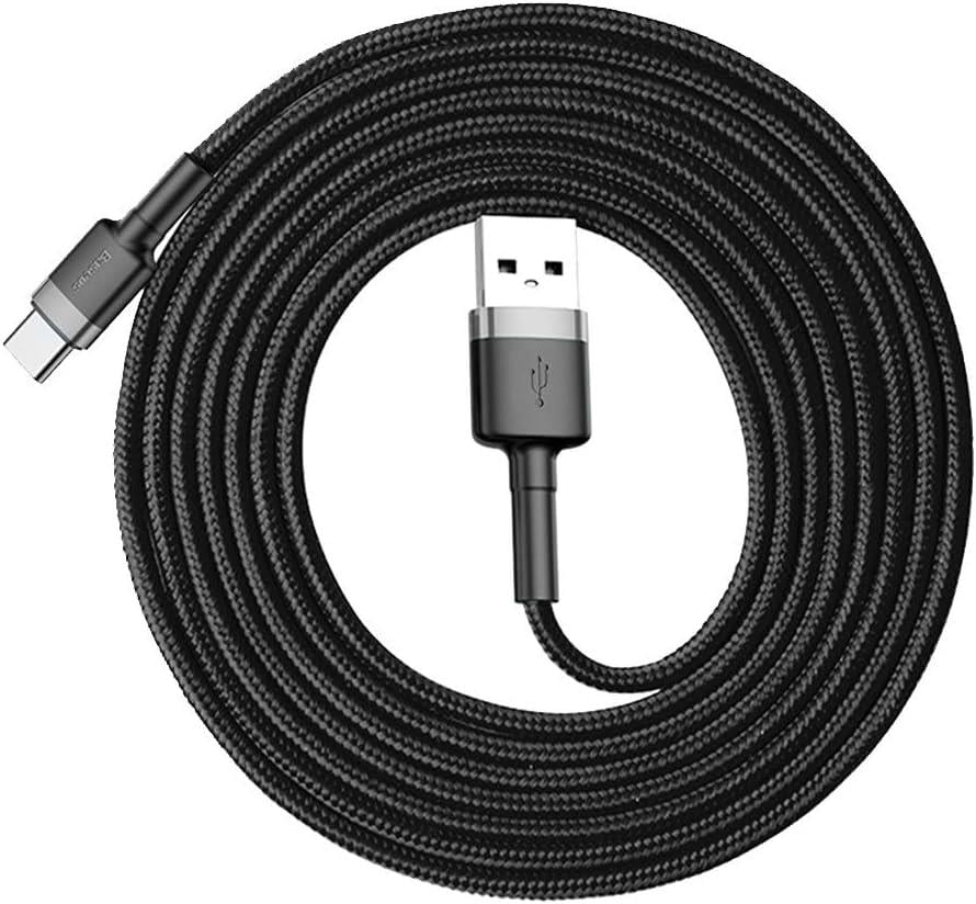 Baseus Cafule Serisi, Şarj & Data Aktarım Kablosu, Gri - Siyah, 2 m, 2 A, USB Type-A & USB Type-C