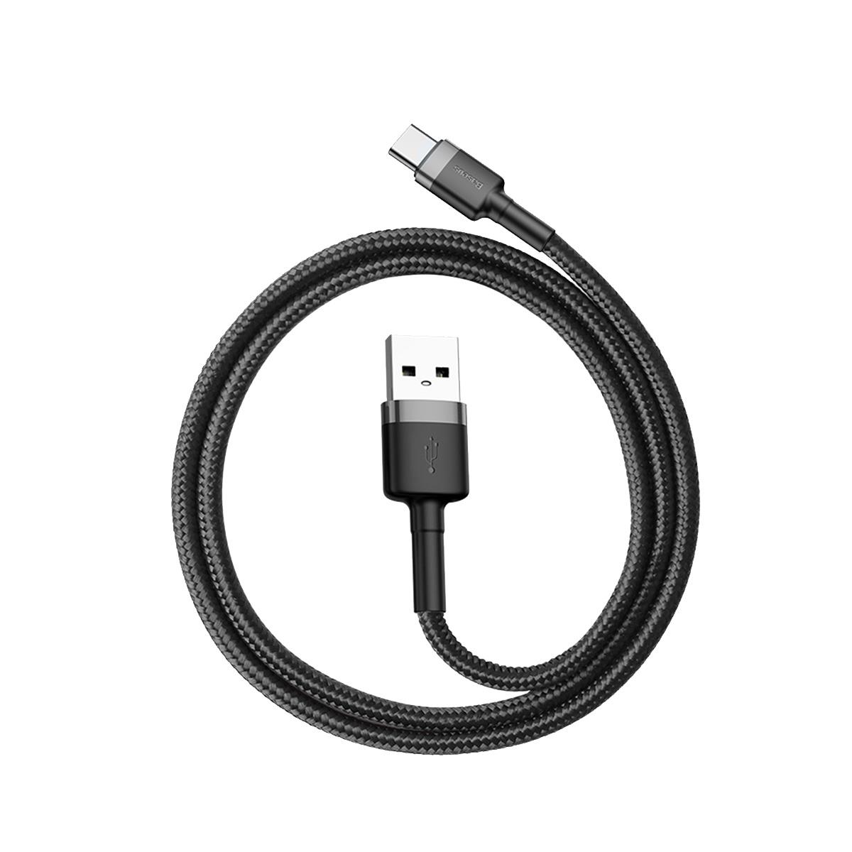 Baseus Cafule Şarj & Data Aktarım Kablosu, Gri - Siyah, 0.5m, 3 A, USB Kablo,USB A & USB-C CATKLF-A1