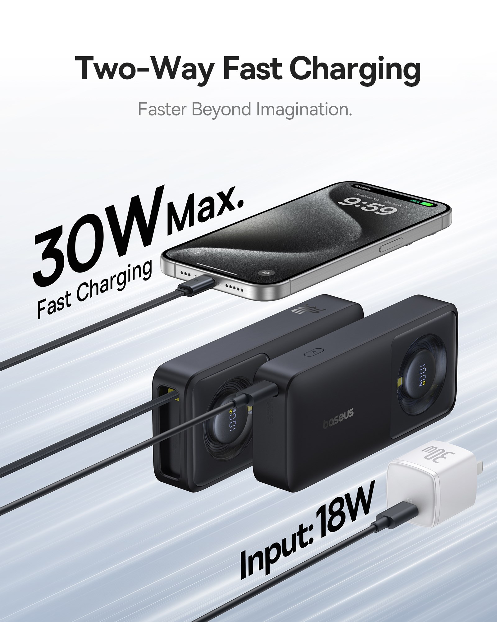  Baseus Free2Pull Geri Çekilebilir Type-C Kablolu 10000mAh 30W Powerbank