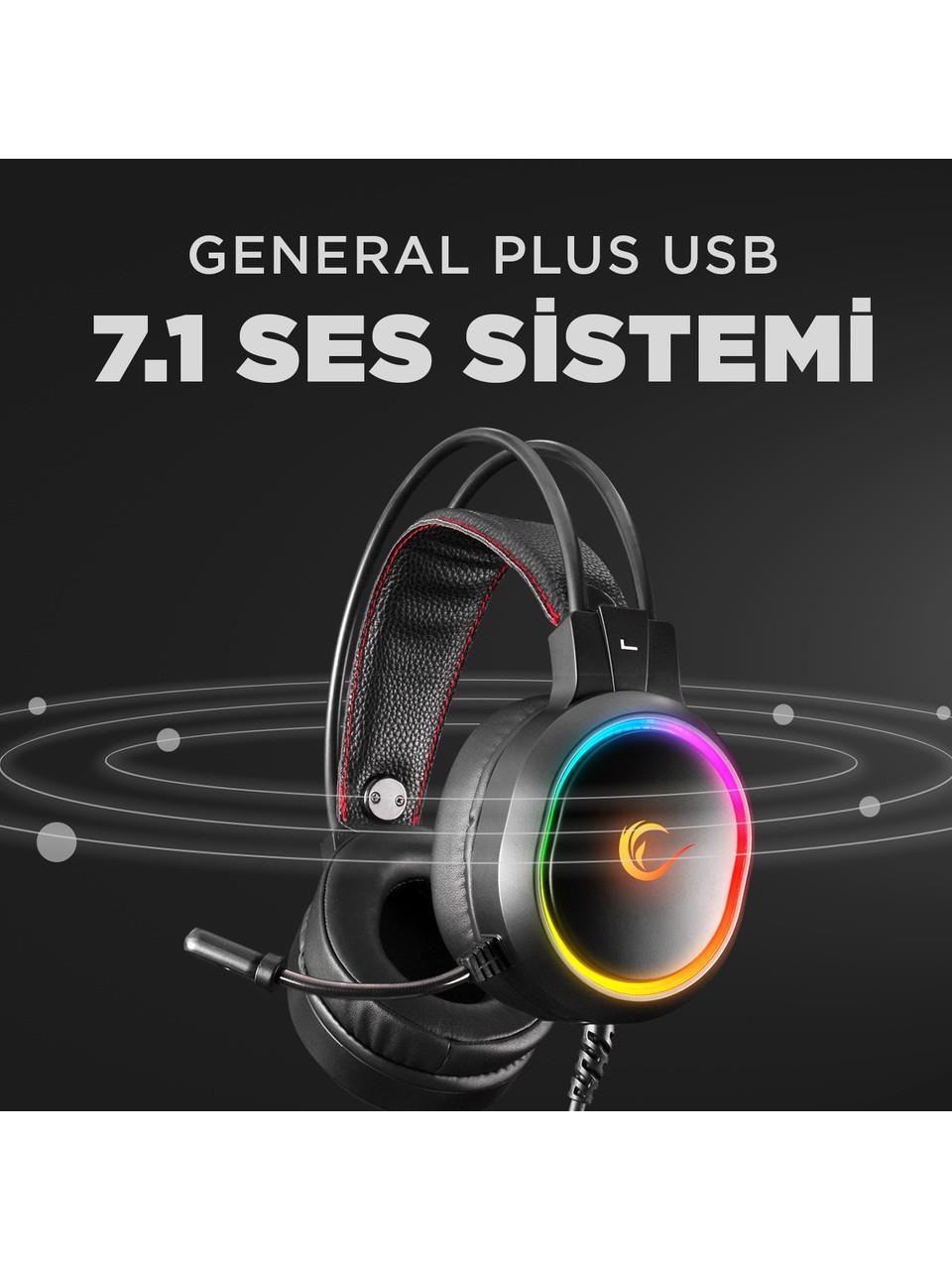 Rampage RM-K12 MANLY Siyah 7.1 Usb Surround RGB Işık Efektli Gaming Oyuncu Mikrofonlu Kulaklık