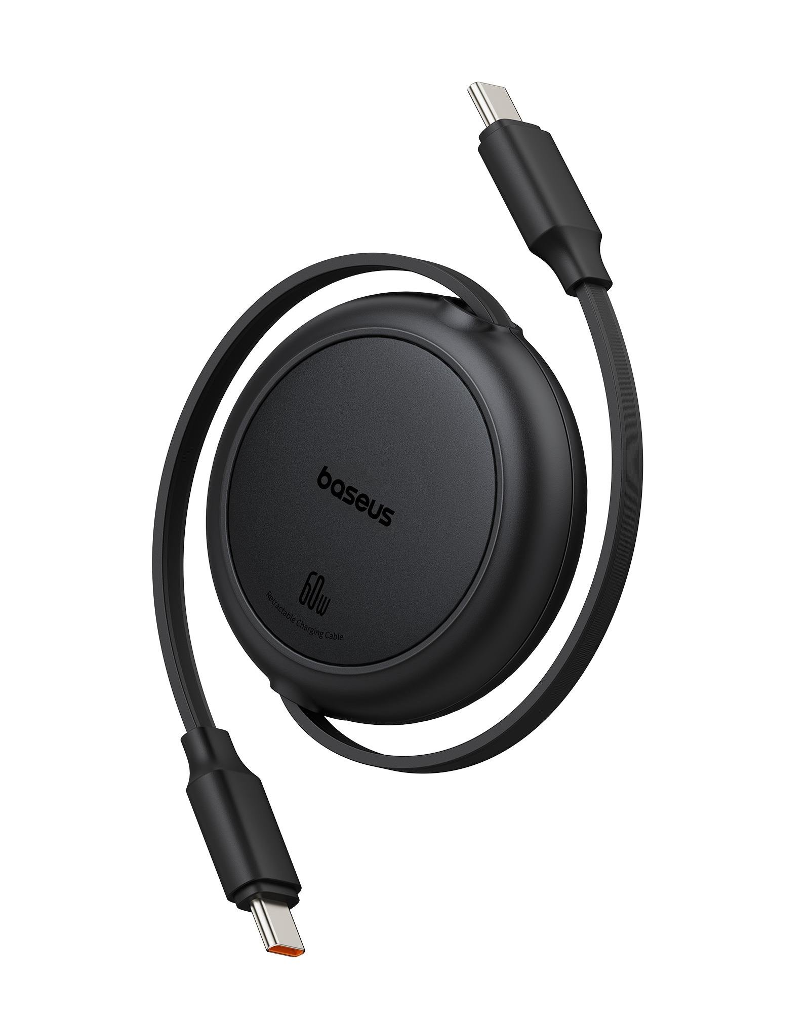 Baseus Free2Pull Mini Makaralı USB-C 60W Hızlı Şarj ve Data Kablosu, Siyah