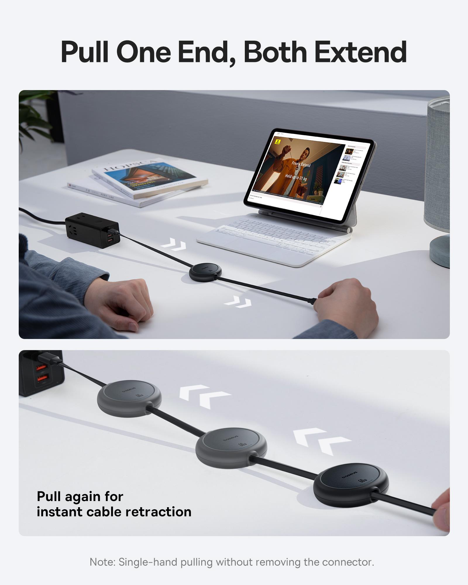 Baseus Free2Pull Mini Makaralı USB-C 60W Hızlı Şarj ve Data Kablosu, Siyah