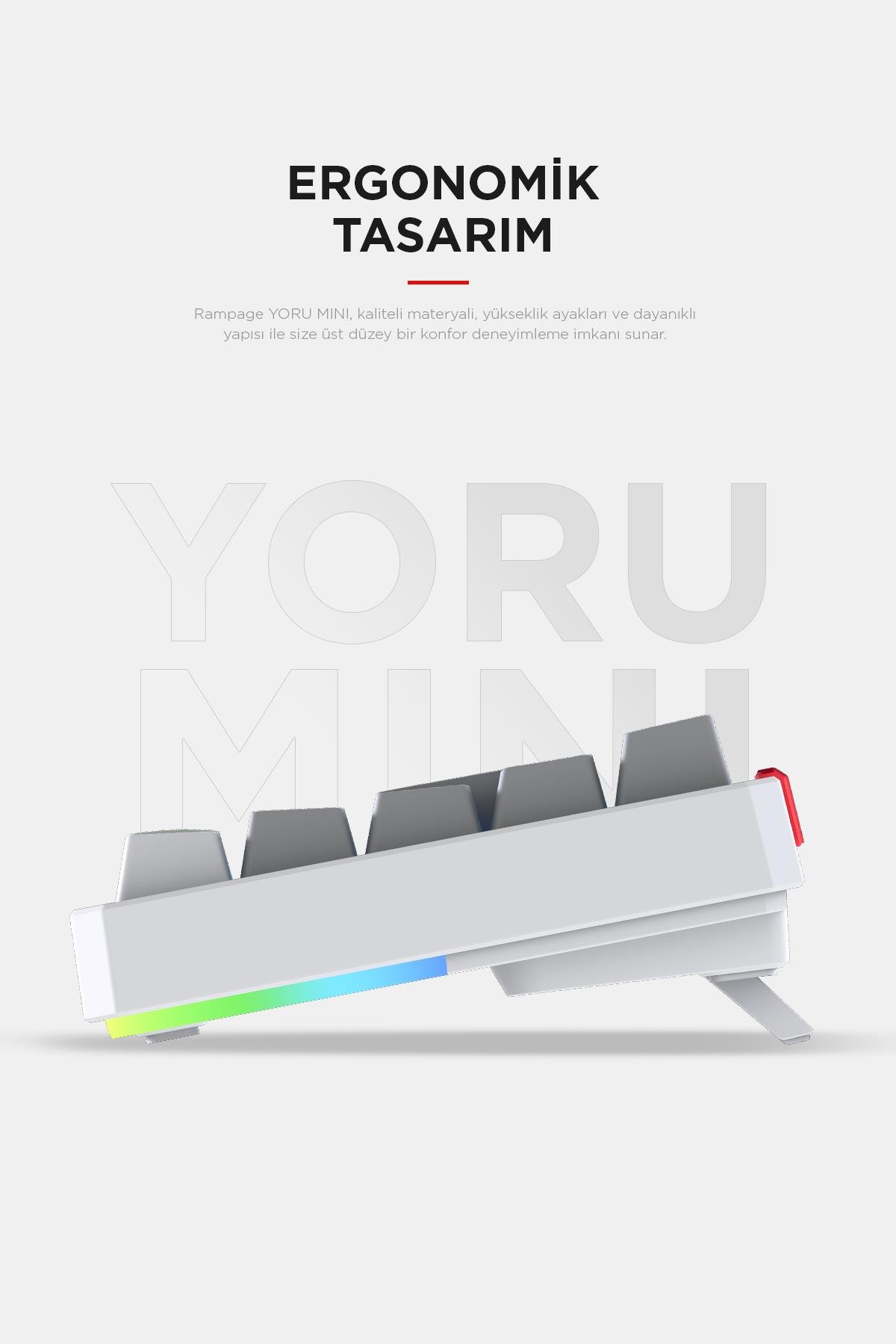 Rampage YORU Mini Gri/Beyaz Type-C Bağlantılı OUTEMU Red Swich Q Mekanik Gaming Oyuncu Klavye RGB